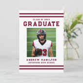 Invitation Bold Burgundy Stripes Athletic Photo Graduation (Debout devant)