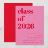 Invitation Bold Classe rose et rouge de 2025 Graduation Party (Devant / Derrière)
