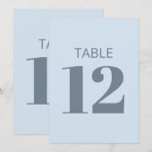 Invitation Bold Cool Soft Light Blue Modern Table Number Sign (Devant / Derrière)