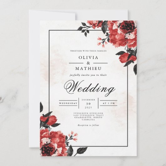 Invitation Bold Crimson Bloom Mariage (Devant)
