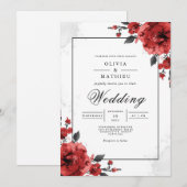 Invitation Bold Crimson Floral Mariage (Devant / Derrière)