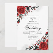 Invitation Bold Crimson Rose Mariage botanique (Devant / Derrière)