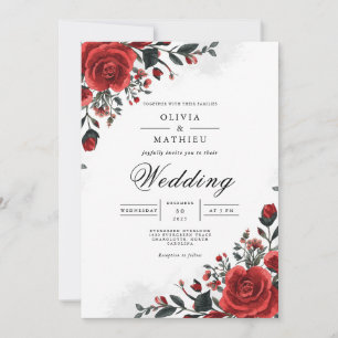 Invitation Bold Crimson Rose Mariage botanique