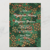 Invitation Bold Dark Green Red Floral Earthy Textile Wedding (Devant)