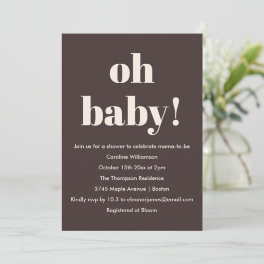 Invitation Bold Earthy Brown Modern Fun Simple Baby Shower (Debout devant)