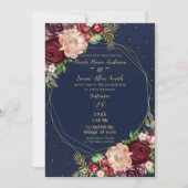 Invitation Bold Fall Floral Navy Blue Gold & Burgundy Mariage (Devant)