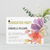 Invitation Bold Fleur sauvage Aquarelle Green Graduation Part (Debout devant)