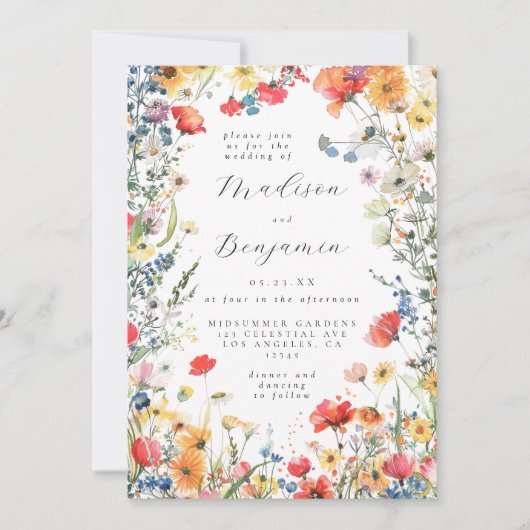 Invitation Bold Floral QR Code Photo Wedding (Devant)