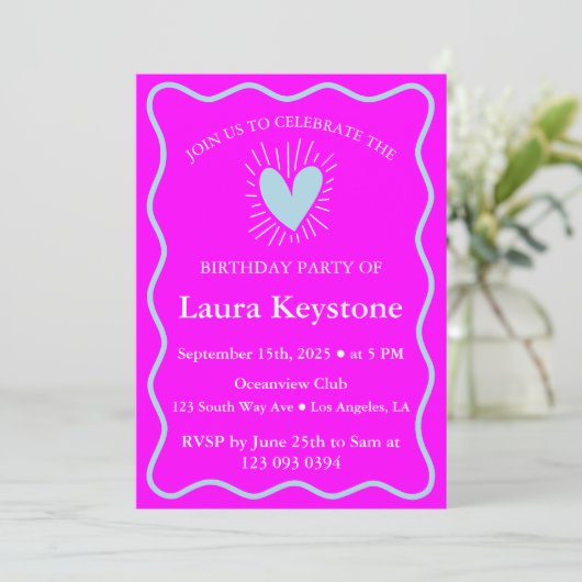 Invitation Bold Fuchsia & Light Blue Anniversaire (Debout devant)