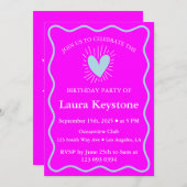 Invitation Bold Fuchsia & Light Blue Anniversaire (Devant / Derrière)