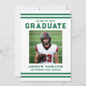 Invitation Bold Green Stripes Athletic Photo Graduation Party (Devant)