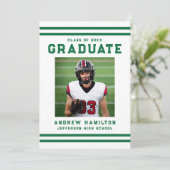 Invitation Bold Green Stripes Athletic Photo Graduation Party (Debout devant)