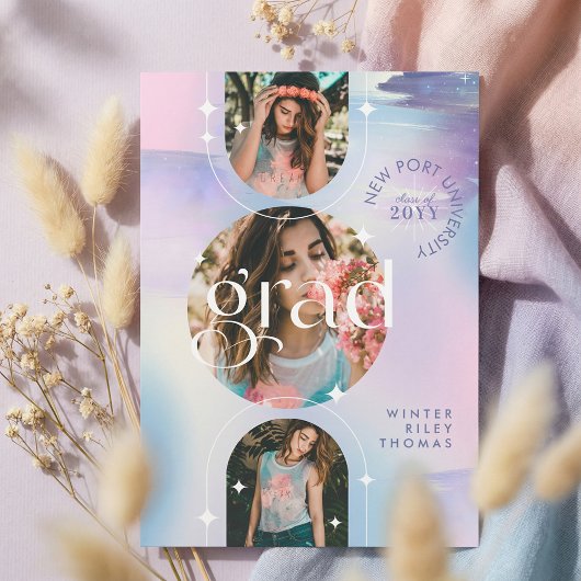 Invitation Bold Iridescent Watercolor Photo Grad Announcement