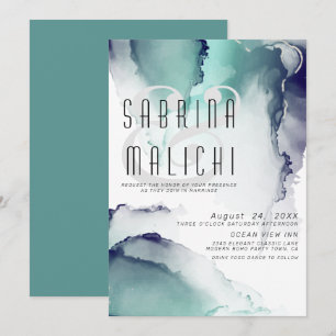 Invitation Bold Jade and Navy Blue Modern Fluid Enk