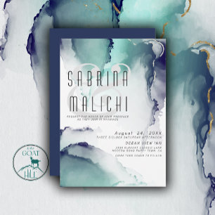 Invitation Bold Jade and Navy Blue Modern Fluid Enk
