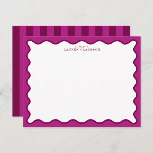 Invitation Bold Magenta & Berry Pink Wavy Note Card (Devant / Derrière)