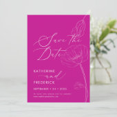 Invitation Bold Magenta Elegant Fleurs sauvages Enregistrer l (Debout devant)