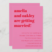 Invitation Bold Minimalist Pink Red Retro Wedding Website (Devant / Derrière)