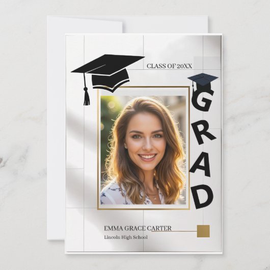 Invitation Bold Modern GRAD Typography Gold Photo Graduation (Devant)