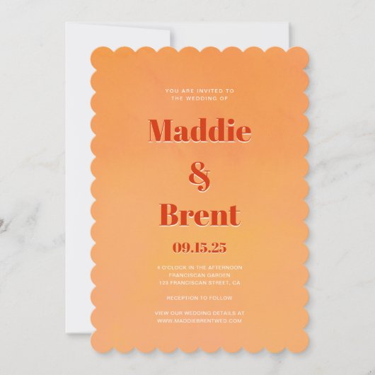 Invitation Bold Modern Orange Sunset Monogram Wedding (Devant)