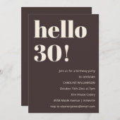 Invitation Bold Modern Simple Brown 30th Birthday Party (Devant / Derrière)