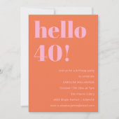 Invitation Bold Modern Simple Orange Pink 40th Birthday Party (Devant)