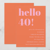 Invitation Bold Modern Simple Orange Pink 40th Birthday Party (Devant / Derrière)