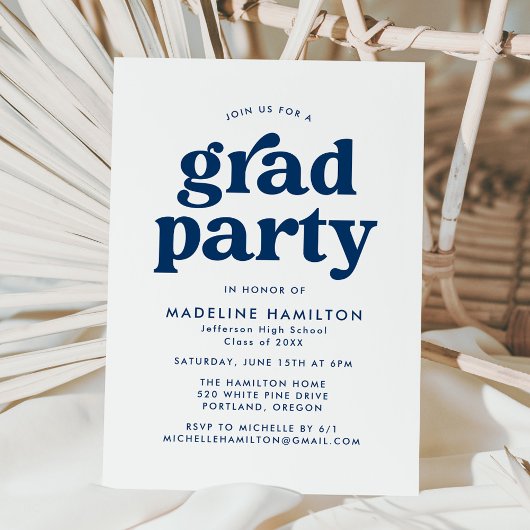Invitation Bold Navy Blue Typography Graduation Party