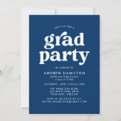 Invitation Bold Navy Blue Typography Photo Graduation Party (Devant)