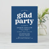Invitation Bold Navy Blue Typography Photo Graduation Party (Debout devant)