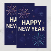 Invitation Bold Navy Gold 2026 Celebration Fireworks (Devant / Derrière)