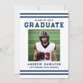 Invitation Bold Navy Stripes Athletic Photo Graduation Party (Devant)