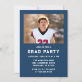 Invitation Bold Navy Stripes Athletic Photo Graduation Party (Dos)
