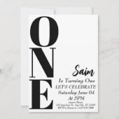 Invitation Bold ONE 1er anniversaire Noir et blanc 1er annive (Devant)