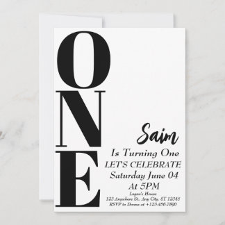 Invitation Bold ONE 1er anniversaire Noir et blanc 1er annive