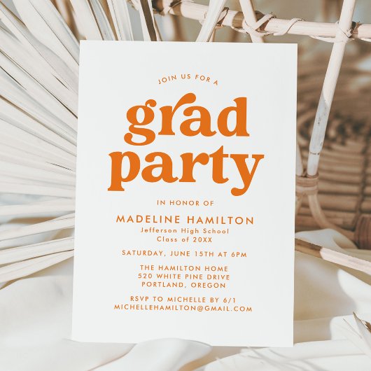 Invitation Bold Orange Typography Graduation Party