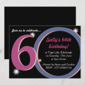 Invitation Bold Pink & Blue Soixantième anniversaire (Devant / Derrière)