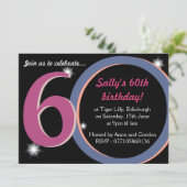 Invitation Bold Pink & Blue Soixantième anniversaire (Debout devant)