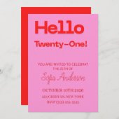 Invitation Bold Pink Red 21st Birthday Invite (Devant / Derrière)