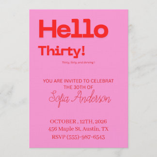 Invitation Bold Pink Red 30th Birthday Invite