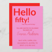 Invitation Bold Pink Red 50th Birthday Invite (Devant / Derrière)