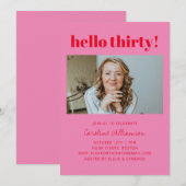 Invitation Bold Pink Red Modern 30th Photo Birthday Party (Devant / Derrière)