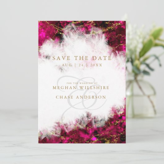 Invitation Bold Pink Tourmaline et Crystal Enregistrer la dat (Debout devant)