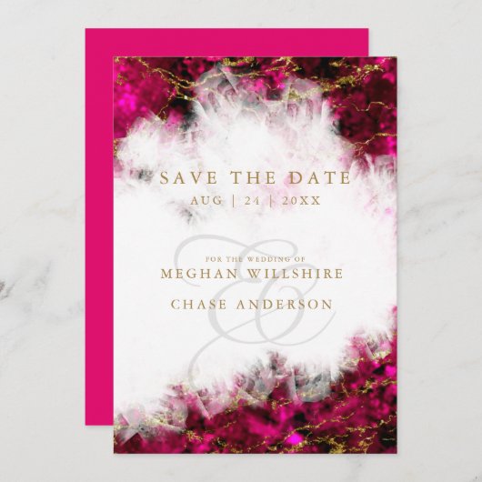 Invitation Bold Pink Tourmaline et Crystal Enregistrer la dat (Devant / Derrière)