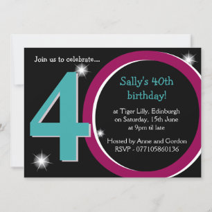 Invitation Bold Pink & Turquoise Quarantième anniversaire