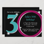 Invitation Bold Pink & Turquoise Trentième anniversaire (Devant / Derrière)