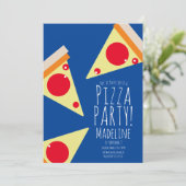 Invitation Bold Pizza Anniversaire Restaurant Blue (Debout devant)