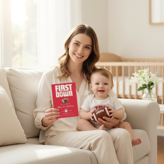 Invitation Bold Red Football First Birthday Party Invite