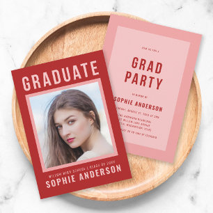 Invitation Bold Red Graduate Announcement and Grad Party