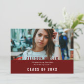 Invitation Bold Red Modern Typography Photo Graduation Party (Debout devant)